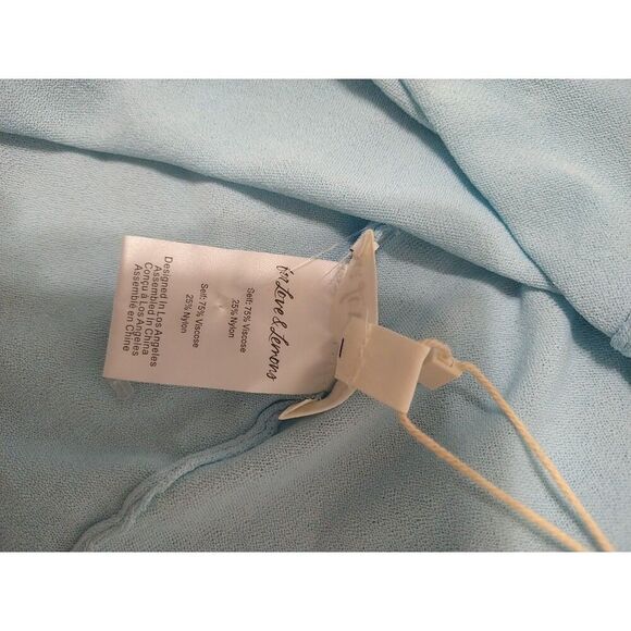 For Love And Lemons Turtleneck Ruched Sleeve Blouse Nwt Xl Sky Blue Semi-sheer - Picture 10 of 12